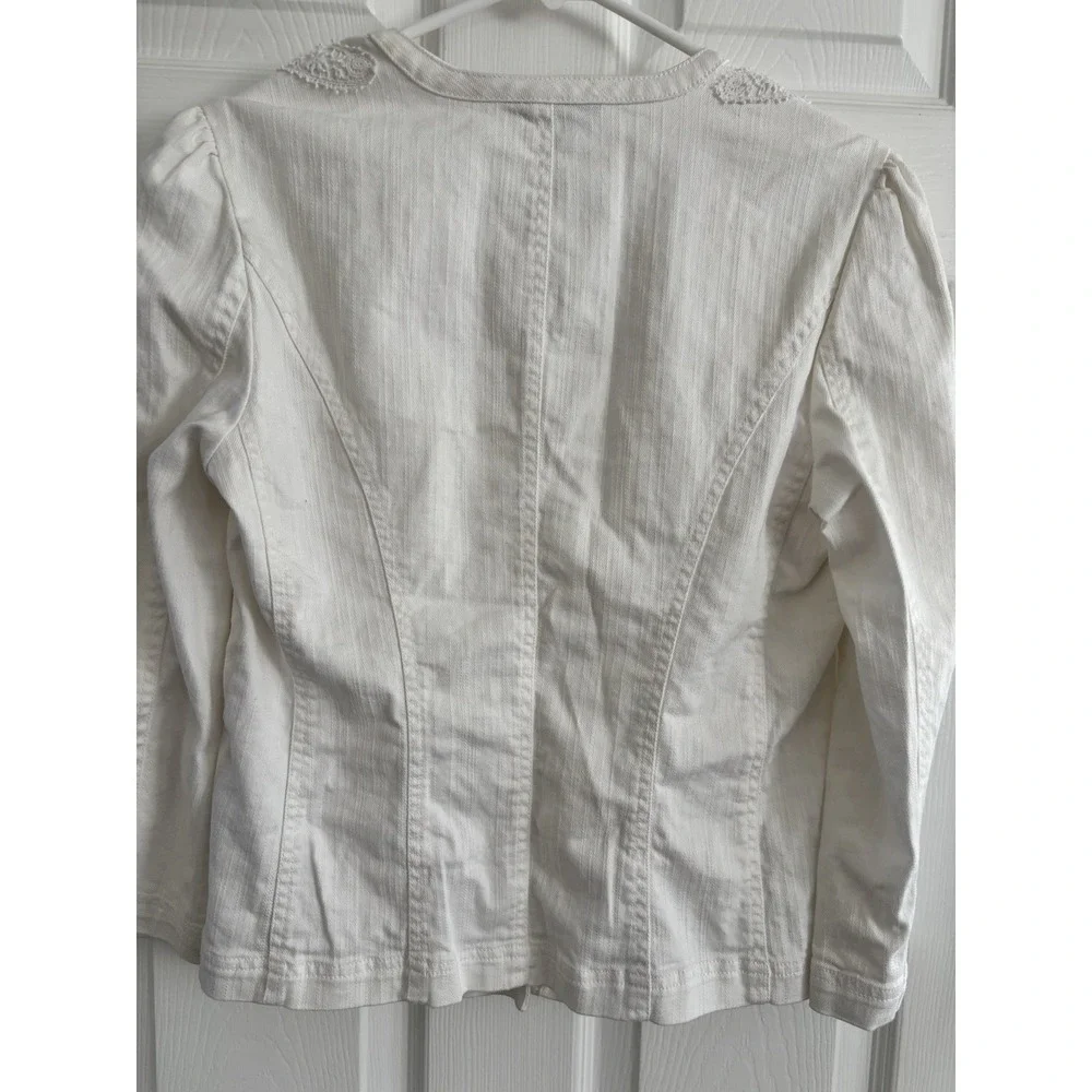 Vintage Chaps Jacket Womens‎ L White Denim Lace Overlay 3/4 Sleeve Cottagecore